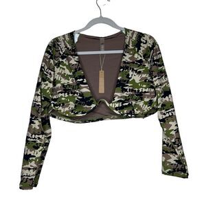 NWT SKIMS Recycled Swim Long Sleeve Underwire Camo Top 3X